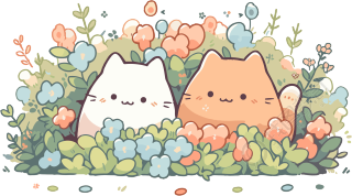 两只可爱猫咪在花园中简约涂鸦插画