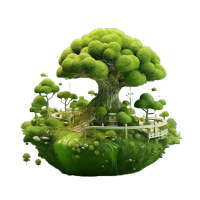 可爱的绿色树木和小木屋透明背景素材