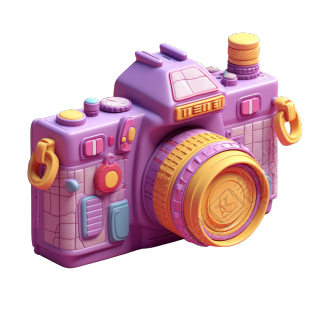 儿童书插画风格紫粉色3D相机模型素材
