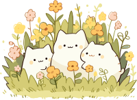 可爱的白色猫咪和小花插画元素