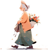 可商用老太太和鲜花创意插画