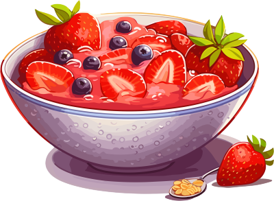 透明背景草莓燕麦碗PNG素材