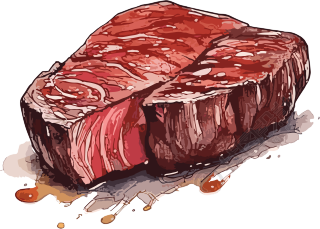 彩色卡通风格的手绘烤牛排素材