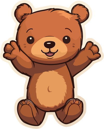 可爱动画棕色举手泰迪熊贴纸元素