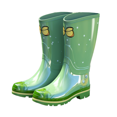 绿色雨鞋动画风格透明背景素材