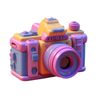 卡通风格粉色3D相机模型插画