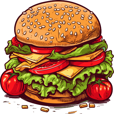 漫画风格多蔬菜的汉堡素材