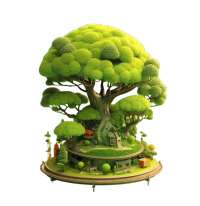 绿树和绿草未来科技风格插画设计