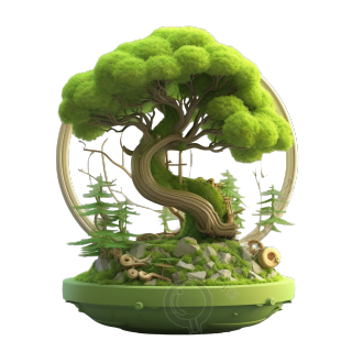 造型优美的绿树盆栽PNG插画