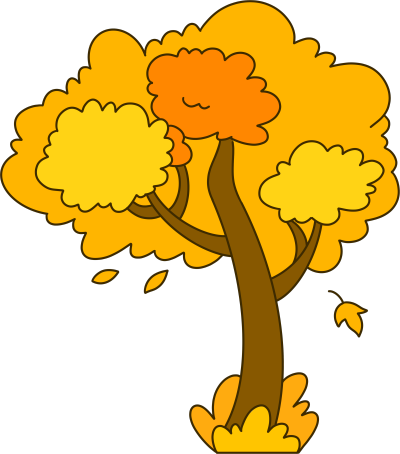 秋风吹黄树叶的大树手绘插图