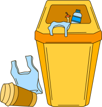 垃圾桶和塑料袋等垃圾透明背景插画