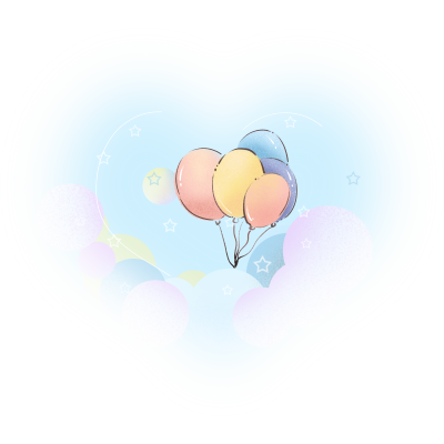 手绘浅蓝色爱心和气球透明背景元素