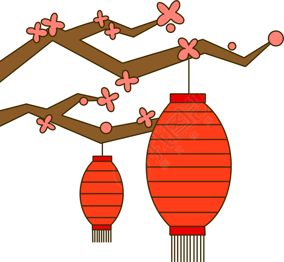 挂在梅花枝上的红灯笼商用素材