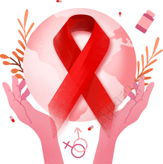 手捧粉色地球和红丝带艾滋病日插画