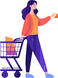 女性推购物车购买礼品平面插图