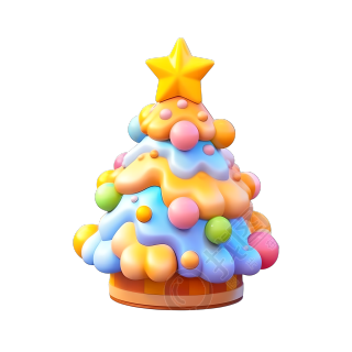 唯美色彩的圣诞松树3D插画
