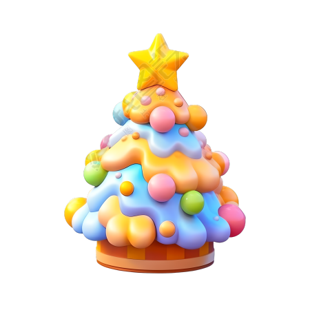 唯美色彩的圣诞松树3D插画