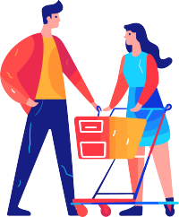 创意设计女性推购物车购买礼品PNG插画
