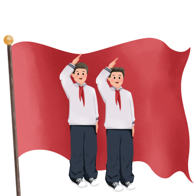 红旗和男同学升旗仪式创意插画