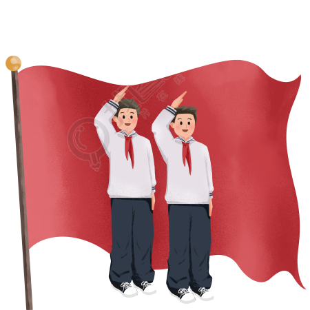 红旗和男同学升旗仪式创意插画