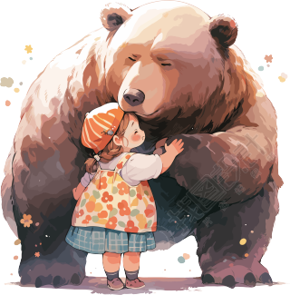 可爱简笔画棕熊和女孩创意设计素材