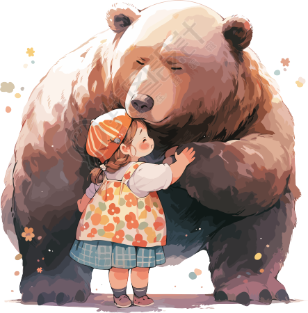 可爱简笔画棕熊和女孩创意设计素材