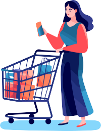 透明背景购物车购买礼品平面插画