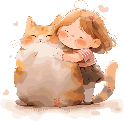 儿童绘本可爱的猫猫抱着小女孩插图