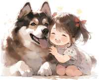 女孩和狗狗可爱插画设计素材