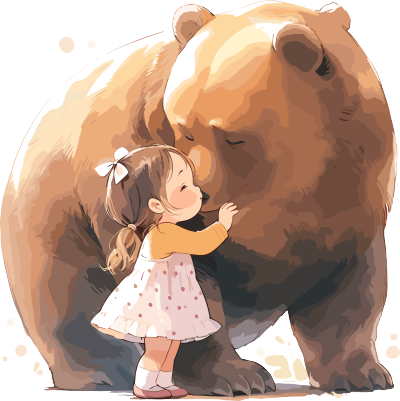 可爱小女孩和圆滚滚的胖动物插画