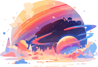 明亮白底扁平设计的星球插画素材