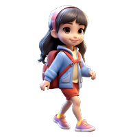 可爱中国学生运动装旅行袋3D插画设计