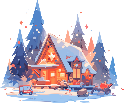 雪中温暖的小木屋圣诞元素