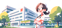 医生在医院前微笑创意设计插画