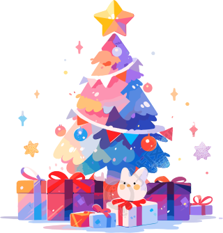 明亮色彩的圣诞树插图