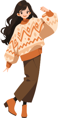 简约扁平插画冬季穿搭女生设计元素