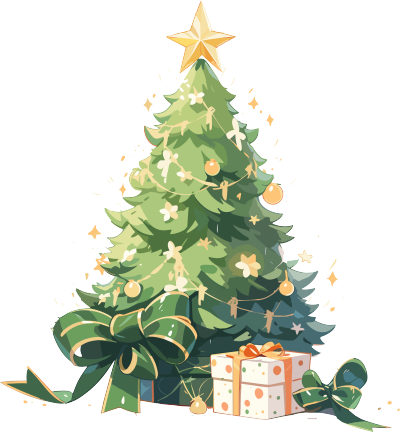 绿色蝴蝶结圣诞树插画