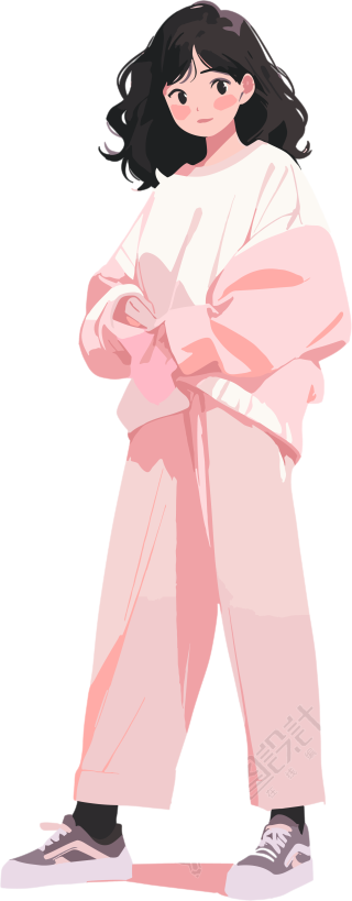 粉嫩冬季套装的女生PNG图形素材