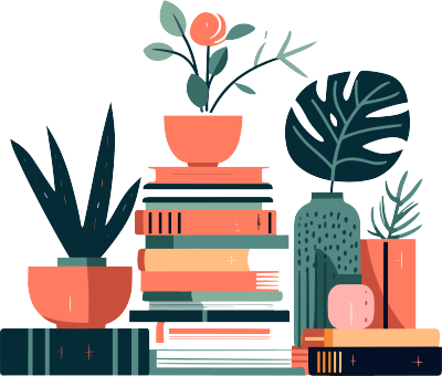 植物书籍装饰的平面插画