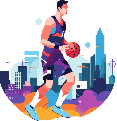扁平插画打篮球的运动员图形素材