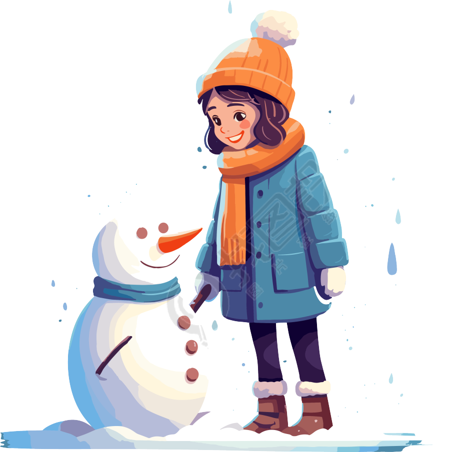 可爱女孩和小雪人插图