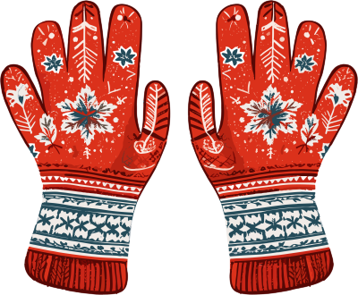 红色雪花图案的手套扁平插画