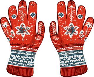 红色雪花图案的手套扁平插画