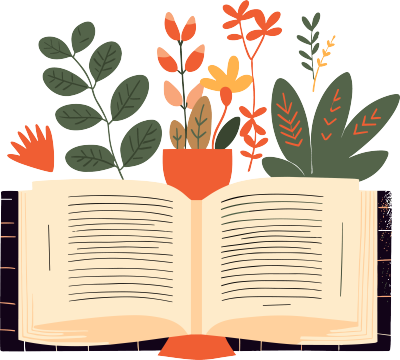 翻开的书籍和植物装饰扁平插图