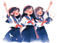 明亮背景的合唱女生插画设计