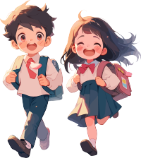 学生背书包的男孩女孩开心放学插画