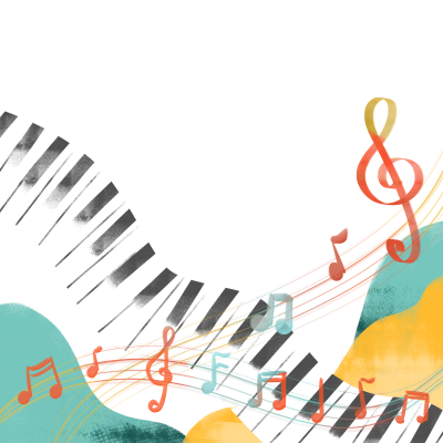手绘钢琴黑白键创意彩色音符商业素材