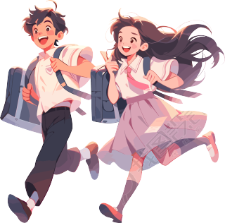 开心的男孩和女孩背着书包矢量插画