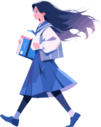 长发女生背着书包矢量平面插画素材