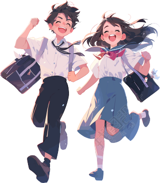 男孩和女孩背着书包轻松氛围平面插图